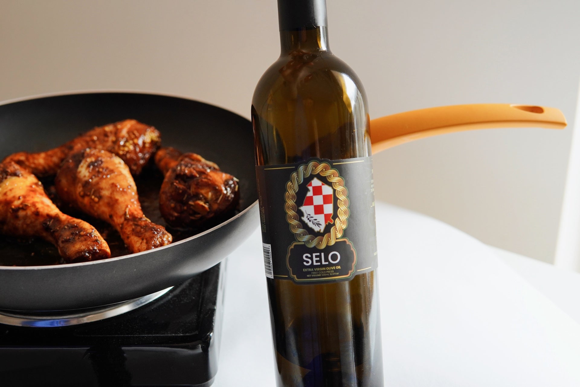 Selo Croatian olive oil bottle for frying chicken.