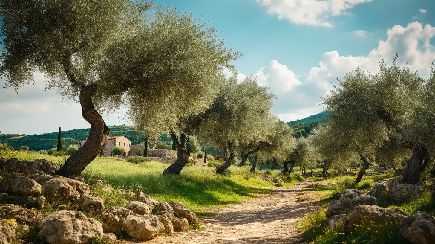 Picturesque Croatian olive orchards, illustrating the origin of the olive oil available for purchase online.