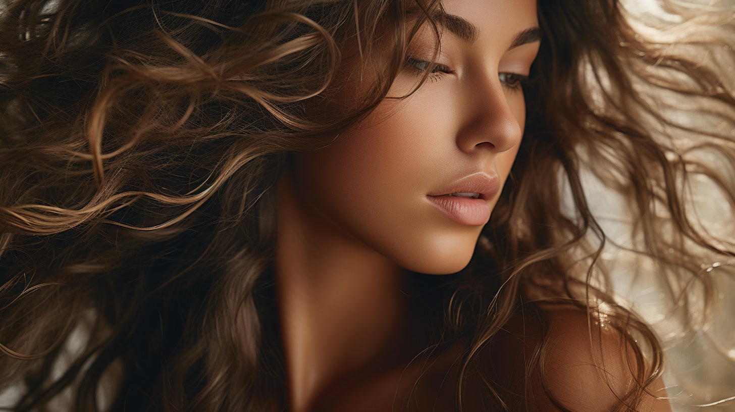 A woman with radiant, glossy hair, demonstrating the impressive benefits of using olive oil as a hair conditioner.