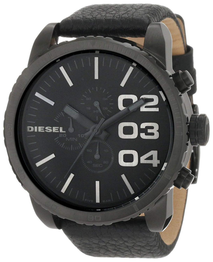 Black Leather Chronograph Wrist Watch 