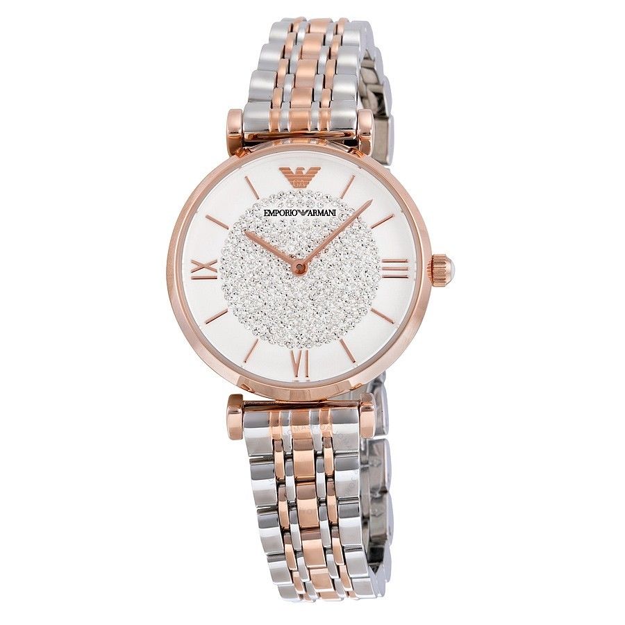 emporio armani silver and rose gold watch