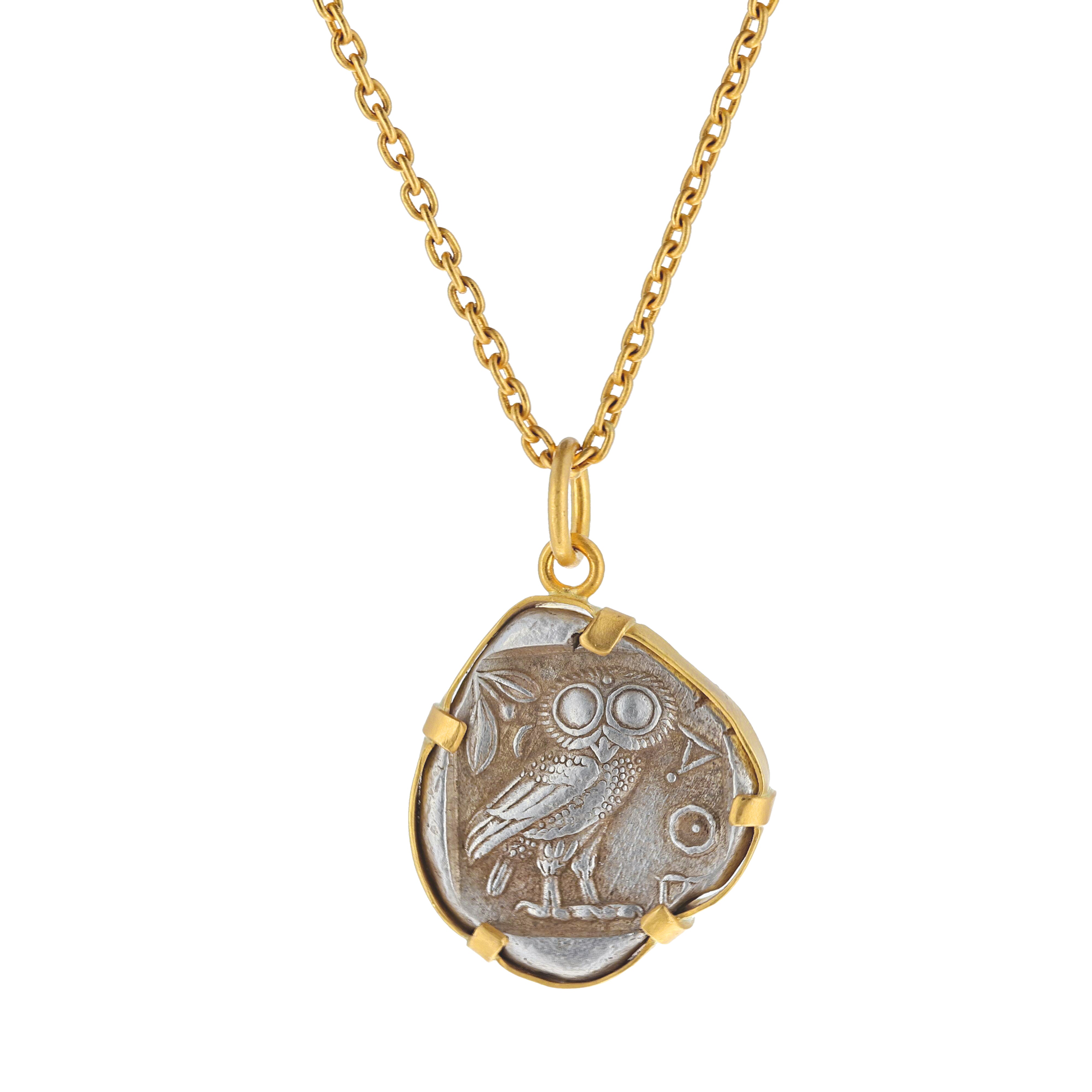 18 Karat Gold and Silver Coin Pendant Necklace of Athina –  georgioscollections