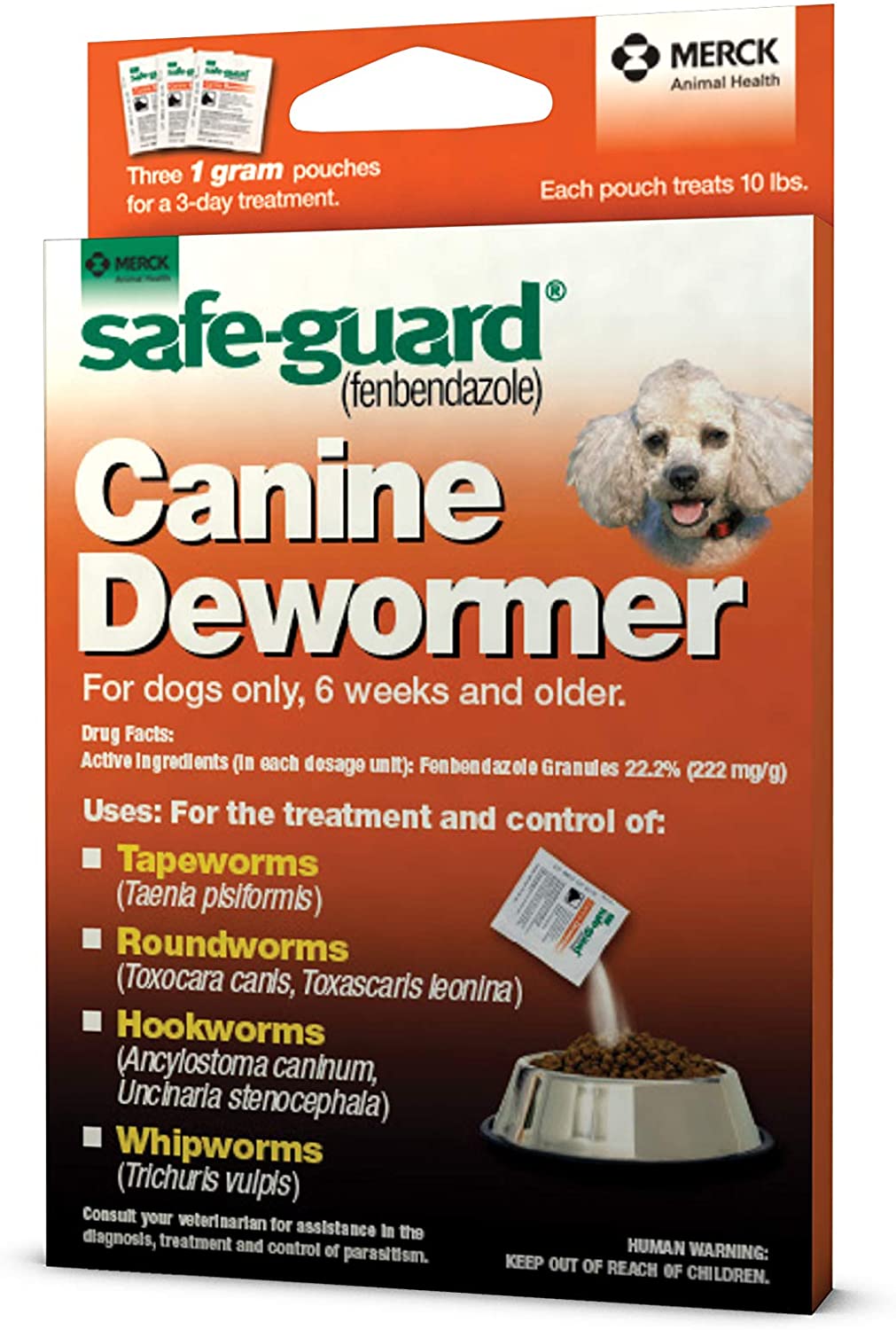 Safe-Guard (fenbendazole) Canine Dewormer for Dogs, 3 2g pouches