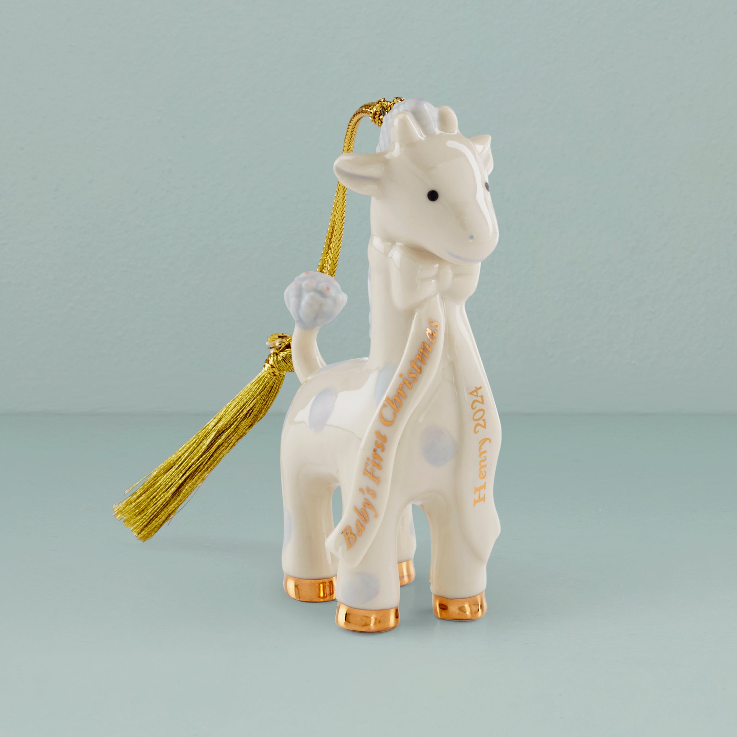 Image of Personalized Baby's Blue Giraffe Ornament