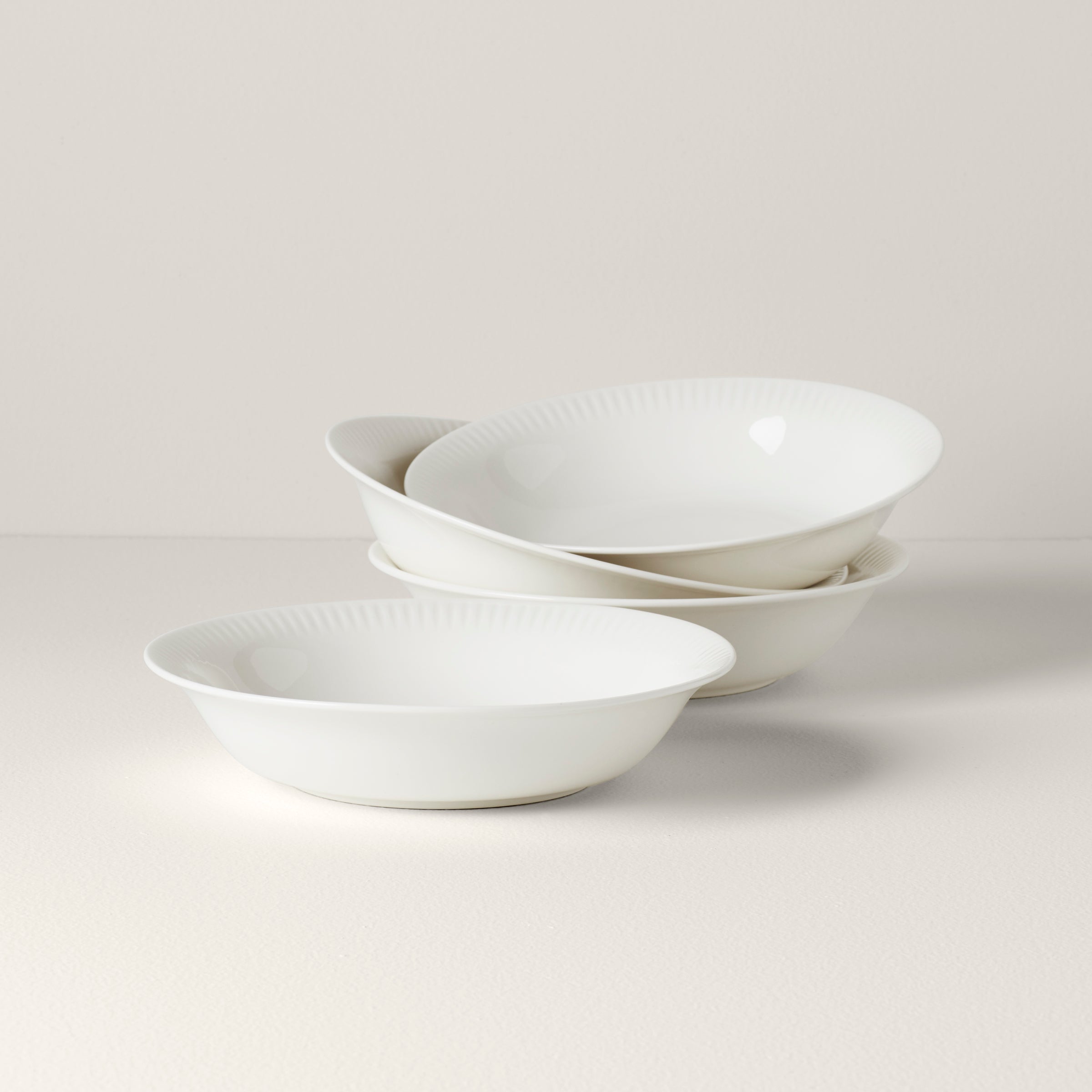 Image of Profile White Porcelain 4-Piece Pasta Bowl Set