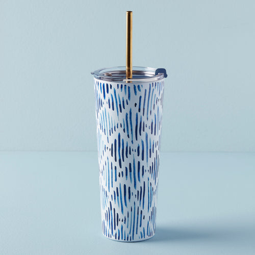 Blue Round Cups with Straw - 25 Pieces 