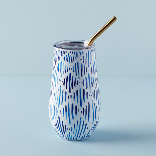 Lenox 895728 Blue Bay Dot Pattern Stainless Steel Tumbler with Straw
