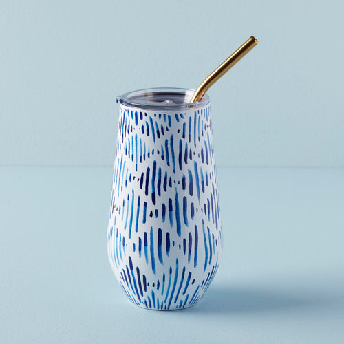 Lenox 895727 Blue Bay Leaf Pattern Stainless Steel Tumbler with Straw