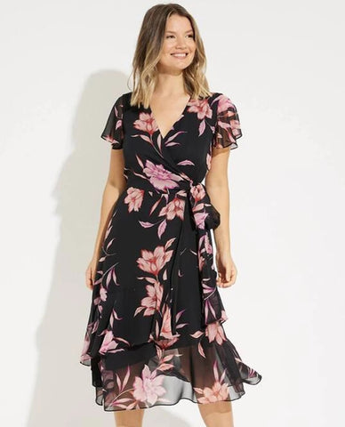 JOSEPH RIBKOFF 231255 CHIFFON FLORAL WRAP AROUND DRESS