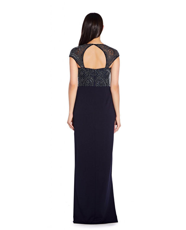 ADRIANNA PAPELL 091863331 WOMENS BEADED ILLUSION GOWN