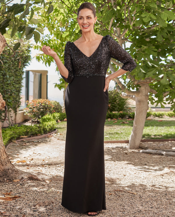 K258068 Magnificent Aurora Sequin Lace A-line Gown with V-Neckline and Off  the Shoulder Sleeves