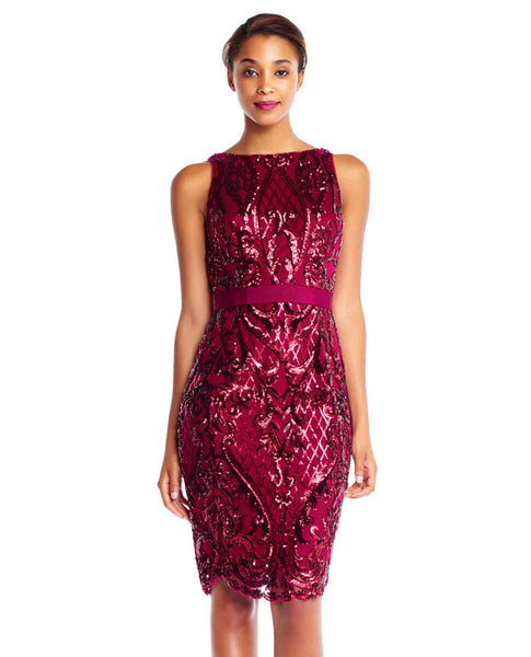 adrianna papell pink sequin dress