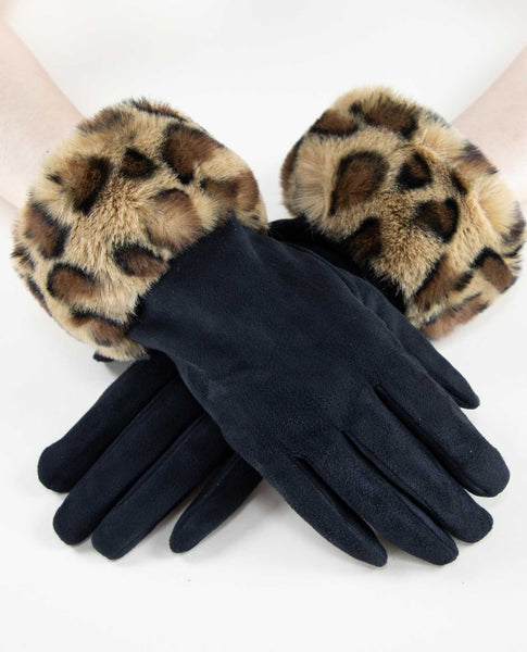 black faux fur gloves