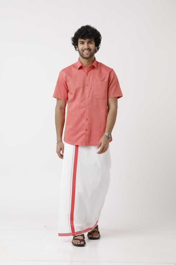 UATHAYAM Varna Matching Dhoti & Shirt Set Full Sleeves Soft Pink