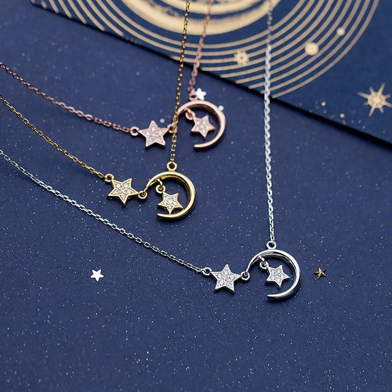 Aubree Unique Cute Moon Star Chain Necklace Dainty Jewelry – Jewolite