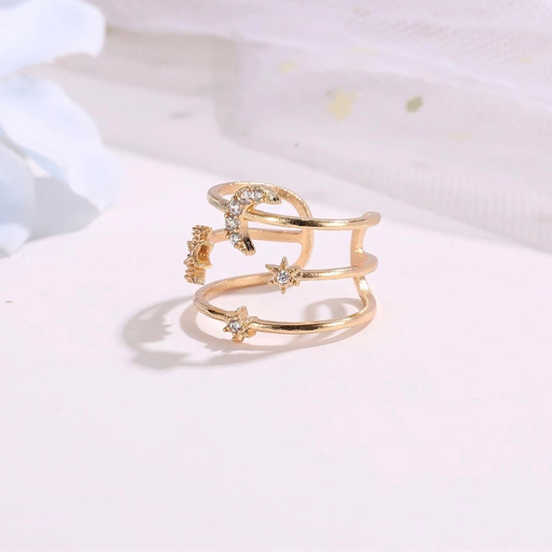 Starry Night Moon and Stars Adjustable Rose Gold Ring – Jewolite