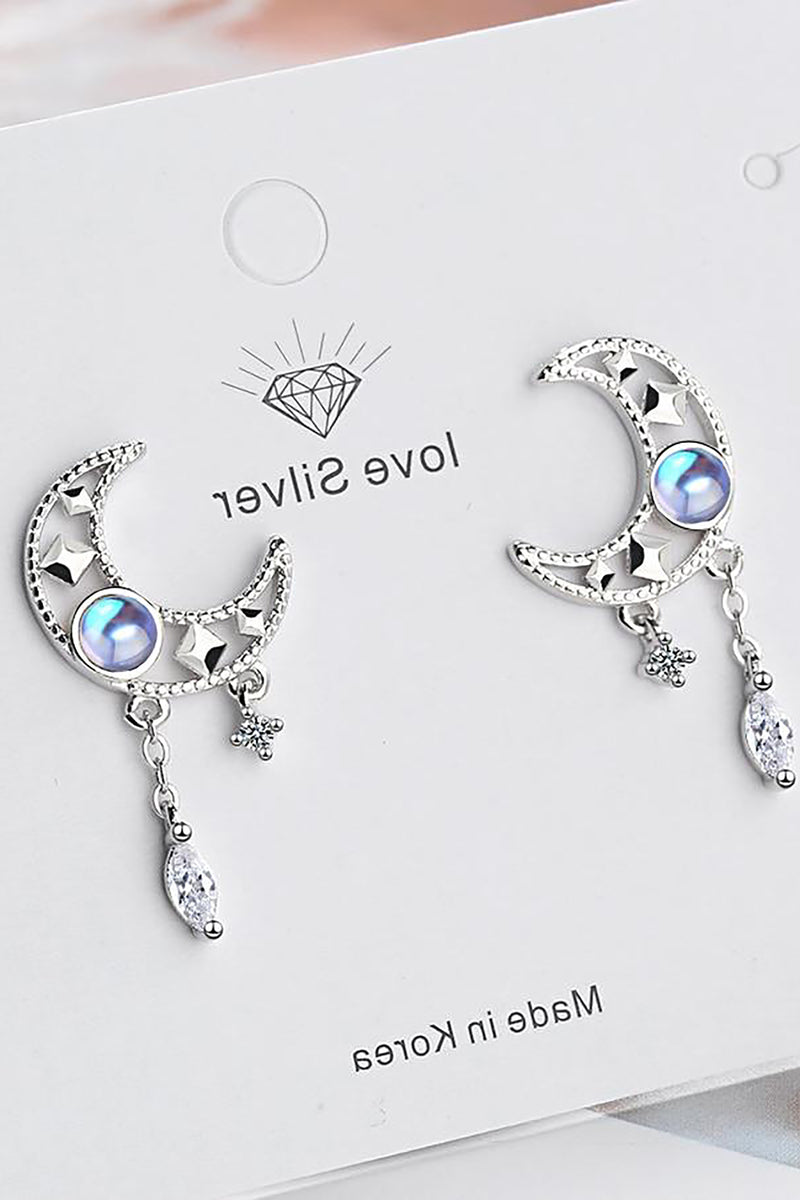 Evalina Cute Moonstone Silver Stud Dangle Earrings – Jewolite