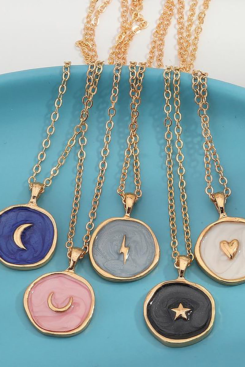 Summer Night Enamel Star Heart Moon Lightning Gold Coin Pendant Chain ...