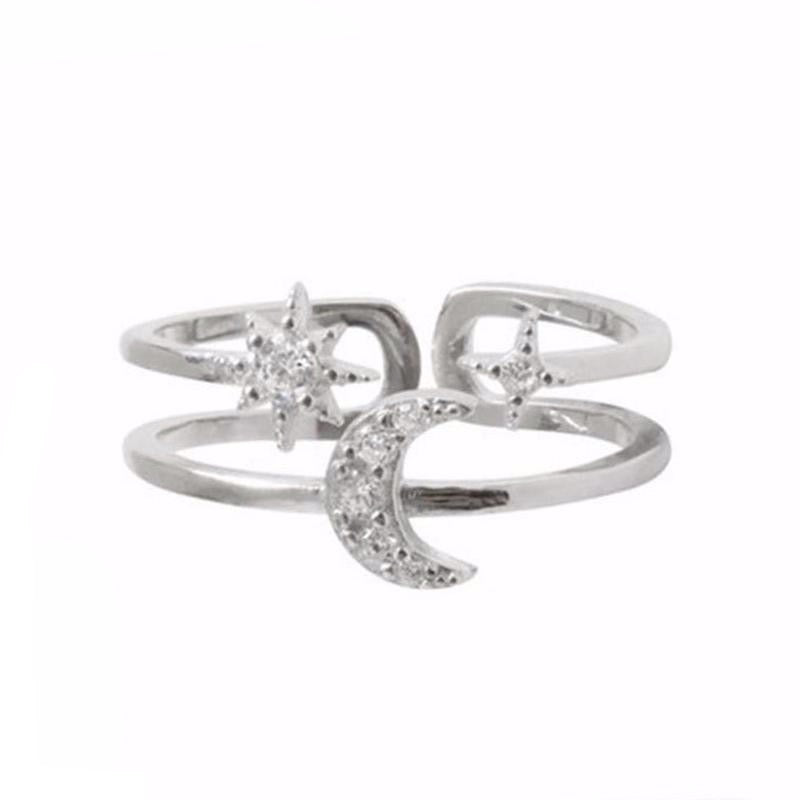 Trending Popular Star & Moon Crystal Band Ring Fashion Jewelry for Women - www.Jewolite.com #rings