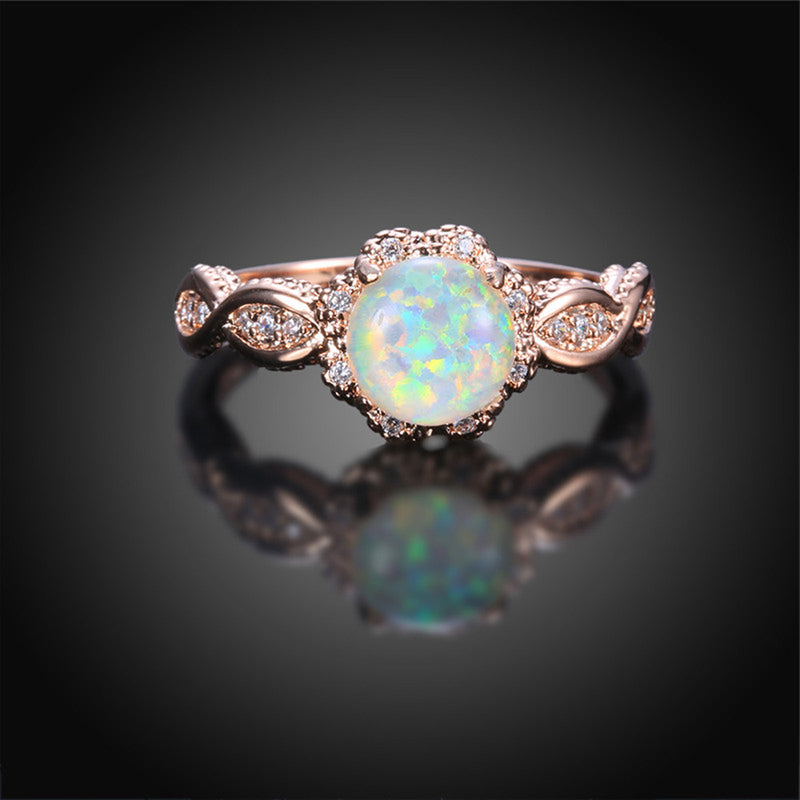 Isabel Crystal Swirl Opal Gemstone Fashion Ring in Rose Gold – Jewolite