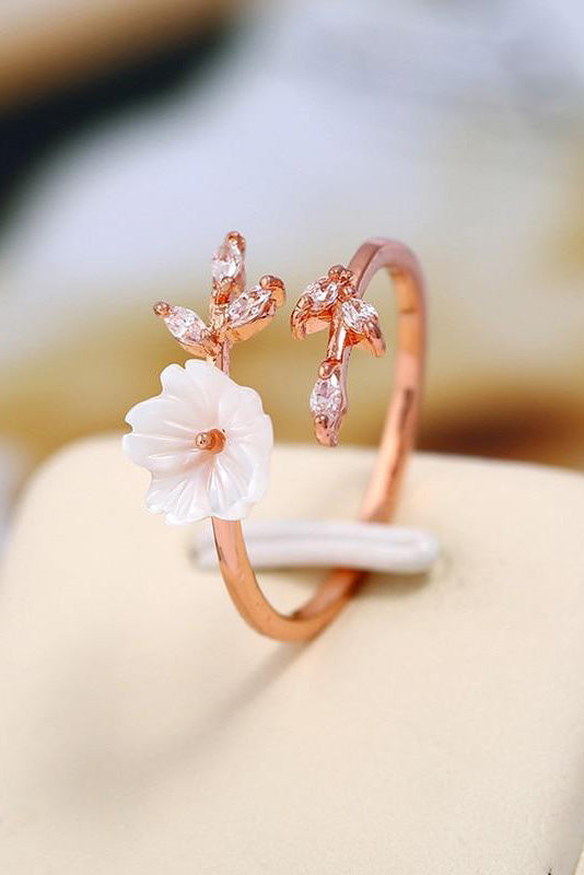 Elana Cute Beautiful White Flower Rose Gold Wrap Ring – Jewolite