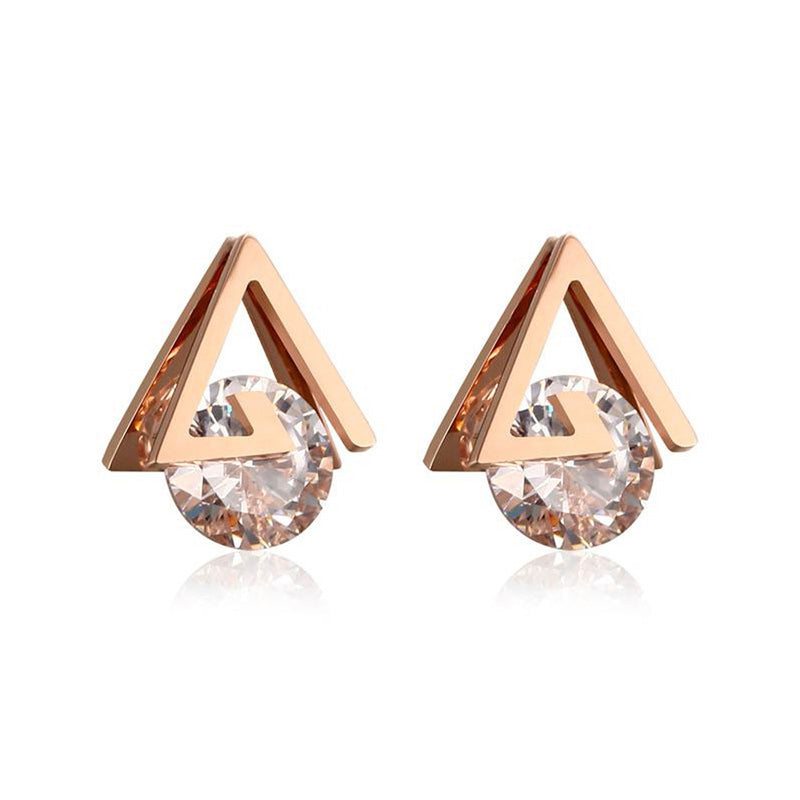 gold triangle stud earrings