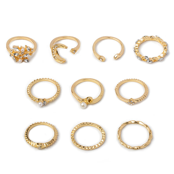 Astra Moon Star Matching 10 Piece Gold Ring Set – Jewolite