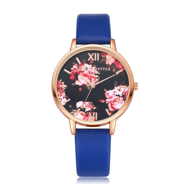 Margaret Floral Flower Face Leather Rose Gold Womens Watch – Jewolite