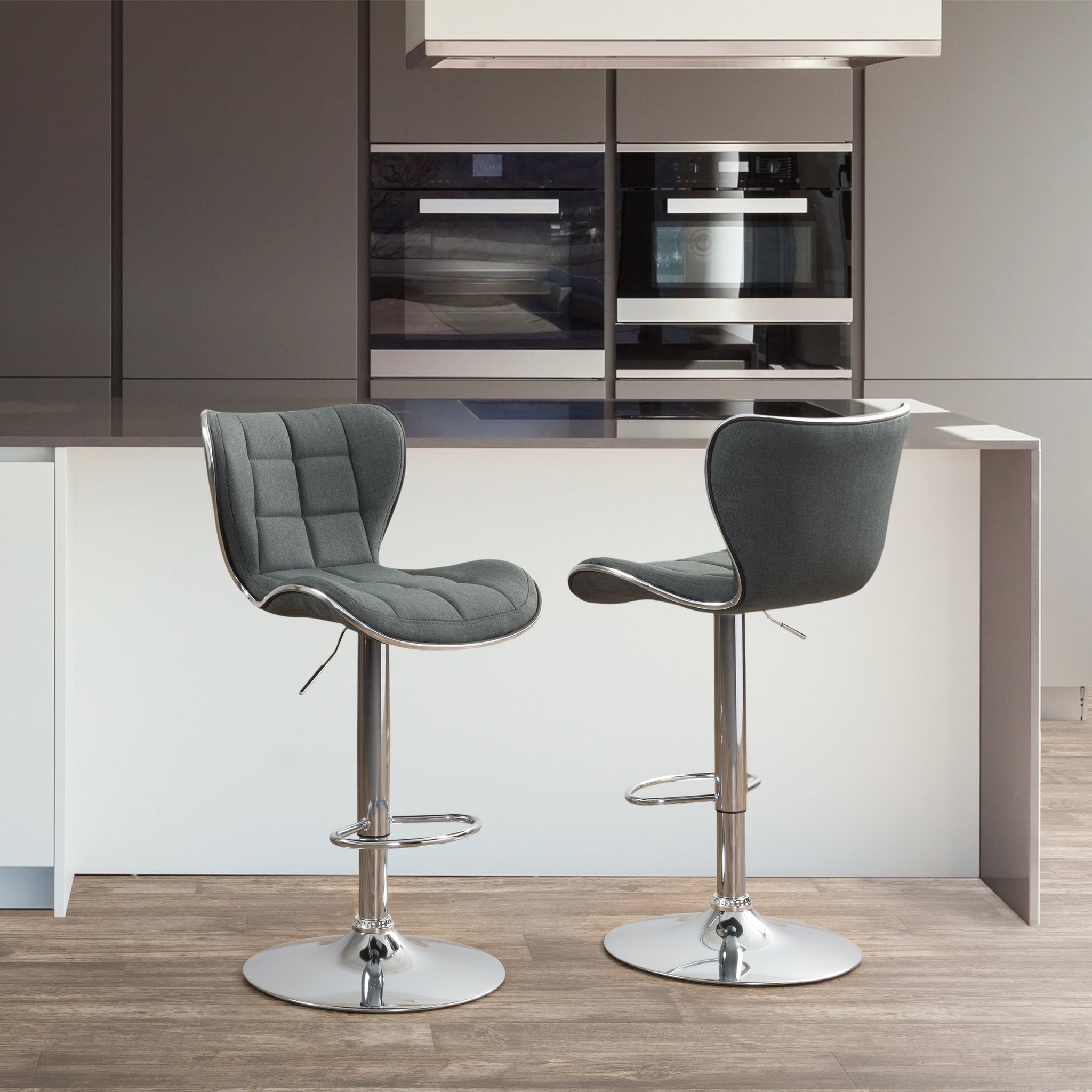 Adjustable Chrome Accented Bar Stool in Fabric, set of 2 ...