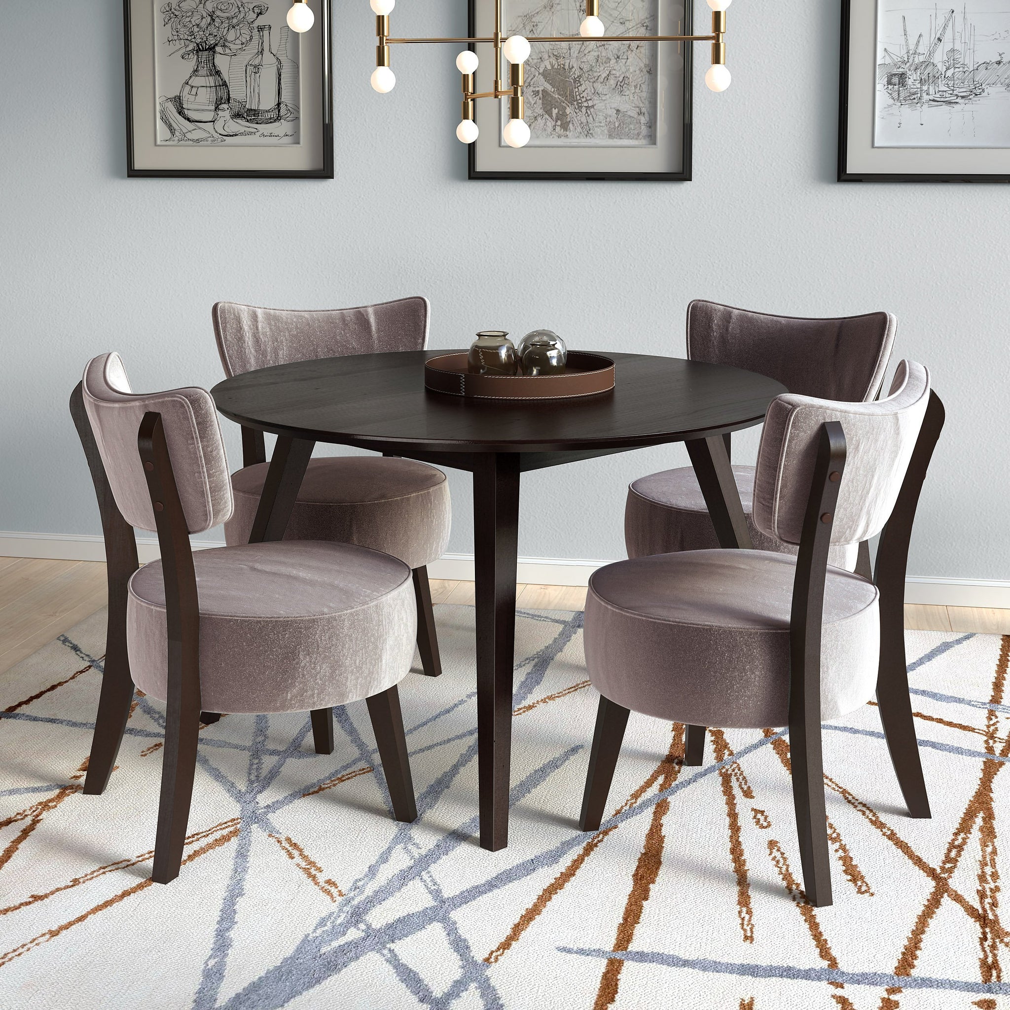 Atwood Dining Set, with Grey Velvet Fabric Chairs 5pc- *CLEARANCE - Fi