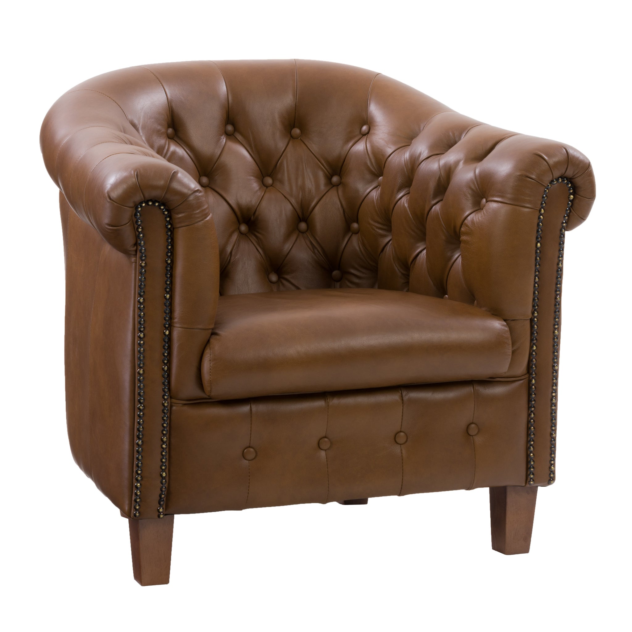 handrubbed genuine leather tub chair with button tufting clearance   final sale