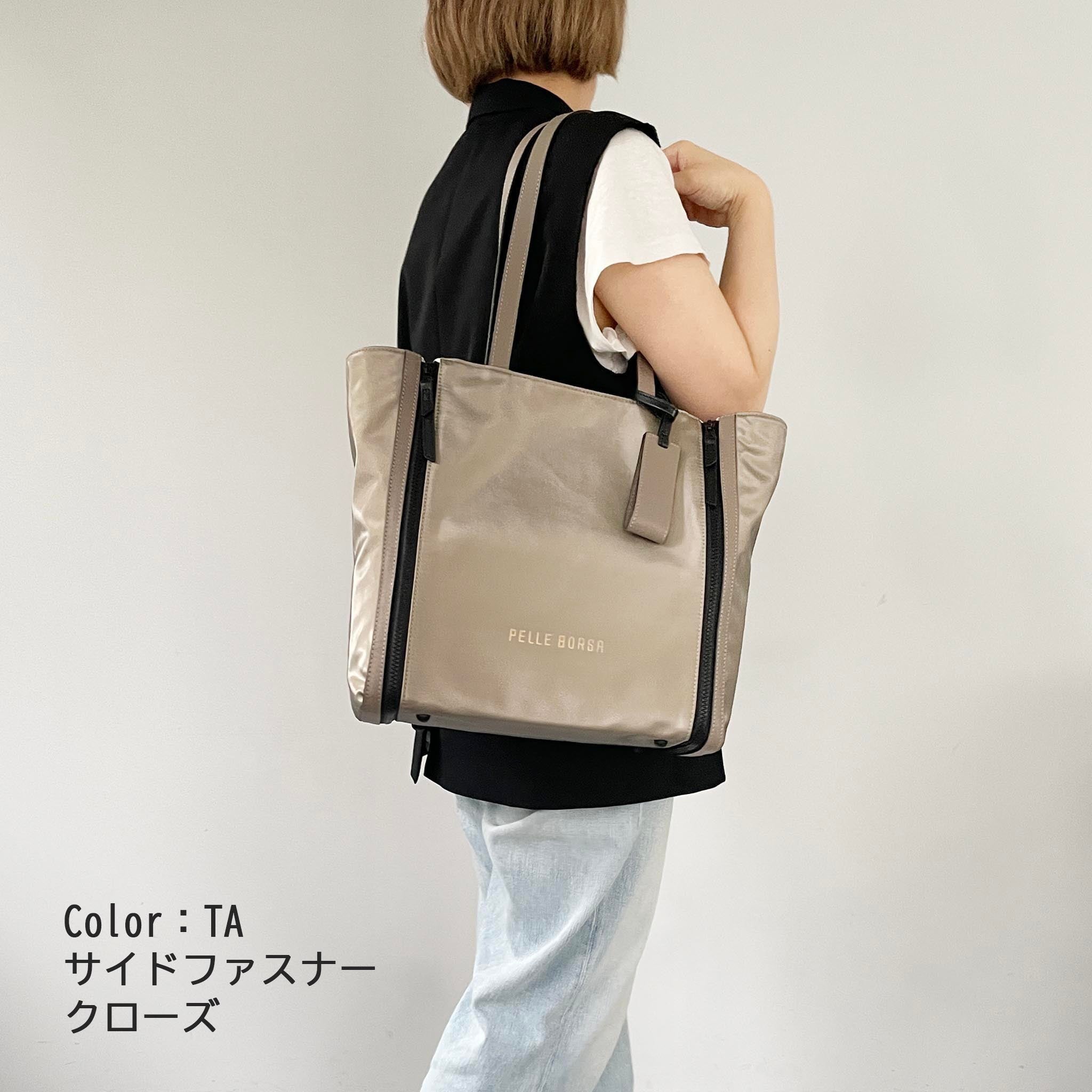 PELLE BORSA イタリア製 巾着ショルダーバッグ 脇ファスナー