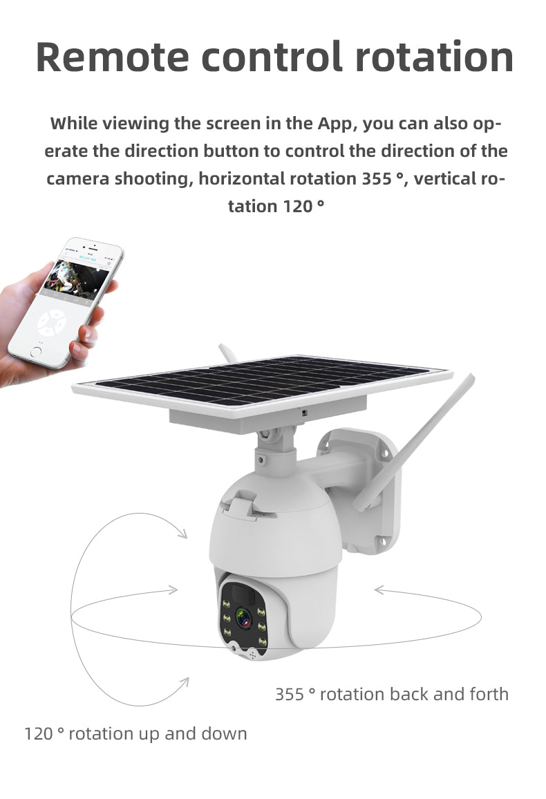 4G Alarm Intelligent Solar PTZ Dome Camera with Mobile APP 1080P HD Live Video Moitoring Cloud & Local Storage IP65 Waterproof