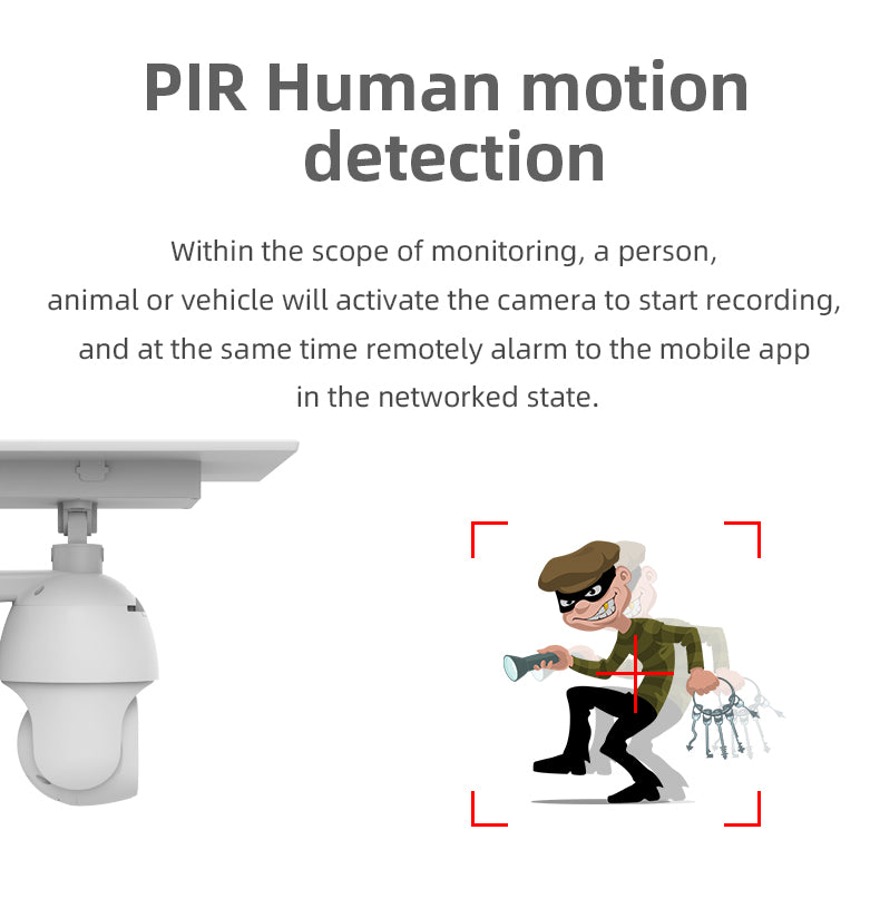 WIFI Alarm Intelligent Solar PTZ Dome Camera with Mobile APP 1080P HD Live Video Moitoring Cloud & Local Storage IP65 Waterproof