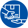 Icono estilizado de color azul con una mano blanca insertando una tarjeta en una ranura, posiblemente representando una transacción o proceso de pago