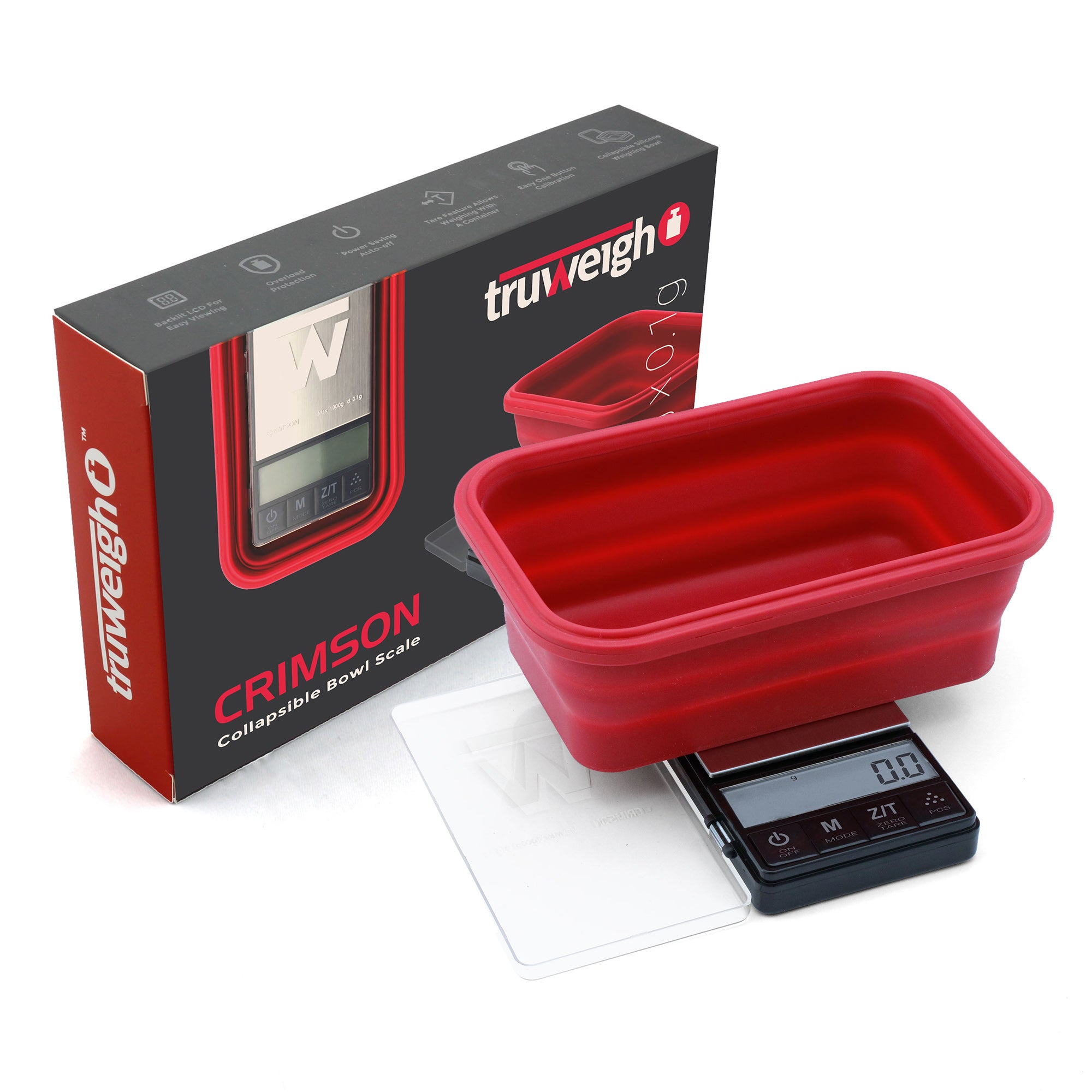 Truweigh Crimson Collapsible Bowl Digital Scale - 1000g x 0.1g - Red