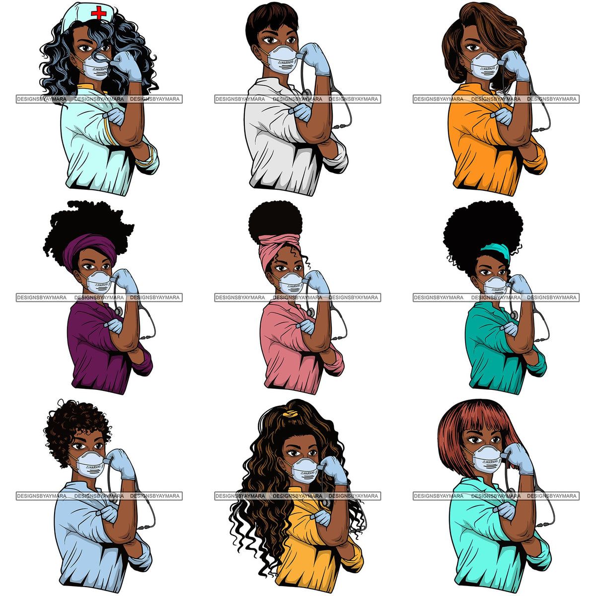 Download Bundle 9 Afro Lola Nurse Doctor Save Life Hero Wearing ...