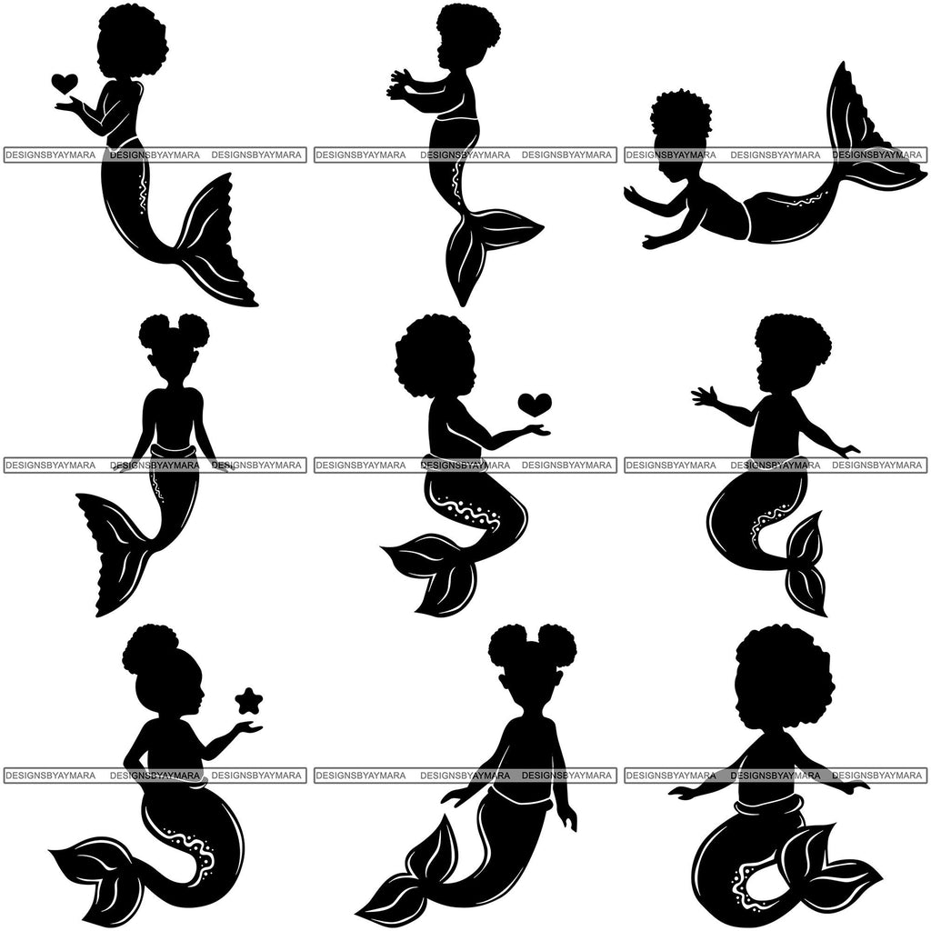 Download Bundle 9 Afro Cute Baby Girl Mermaid Fantasy Svg Cut Files For Silhou Designsbyaymara