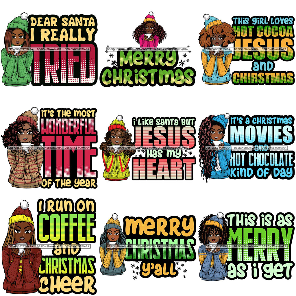 Download Bundle 9 Afro Lola Christmas Hot Coffee Winter Santa Quotes Svg Cutti Designsbyaymara