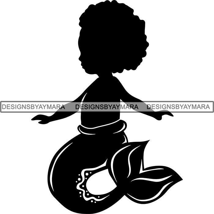 Afro Cute Baby Girl Mermaid Fantasy .SVG Cut Files For ...