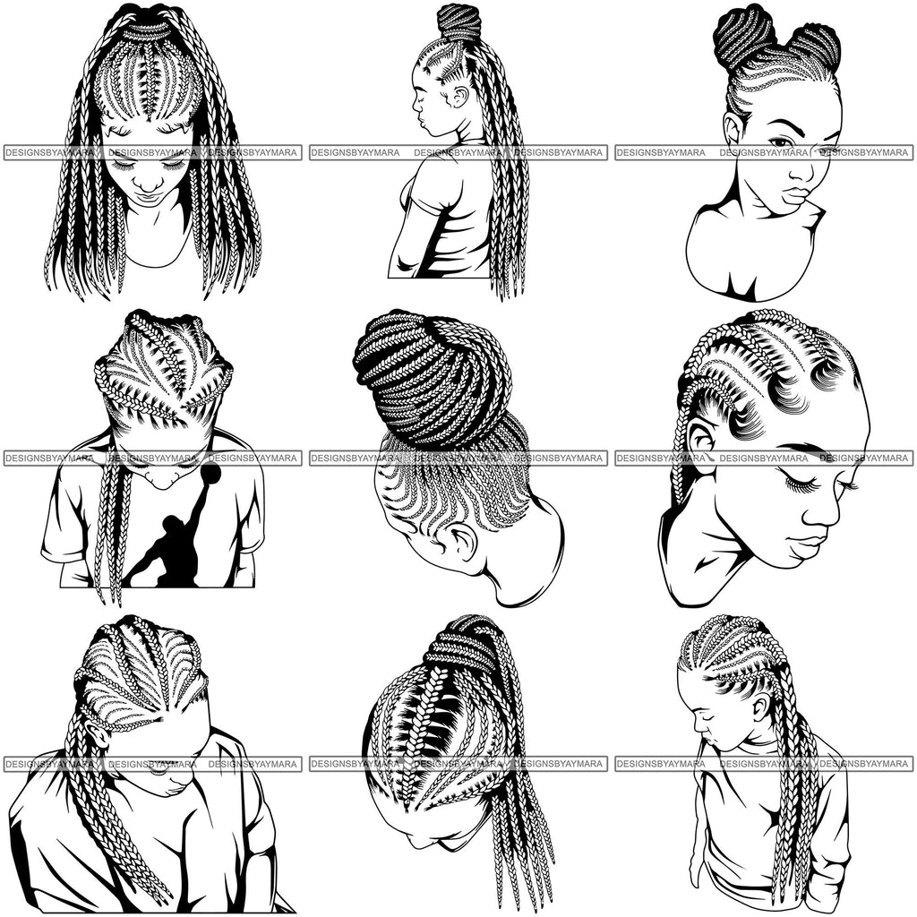 Download Bundle 9 Afro Woman Braids Dreads Dreadlocks Hairstyle SVG ...