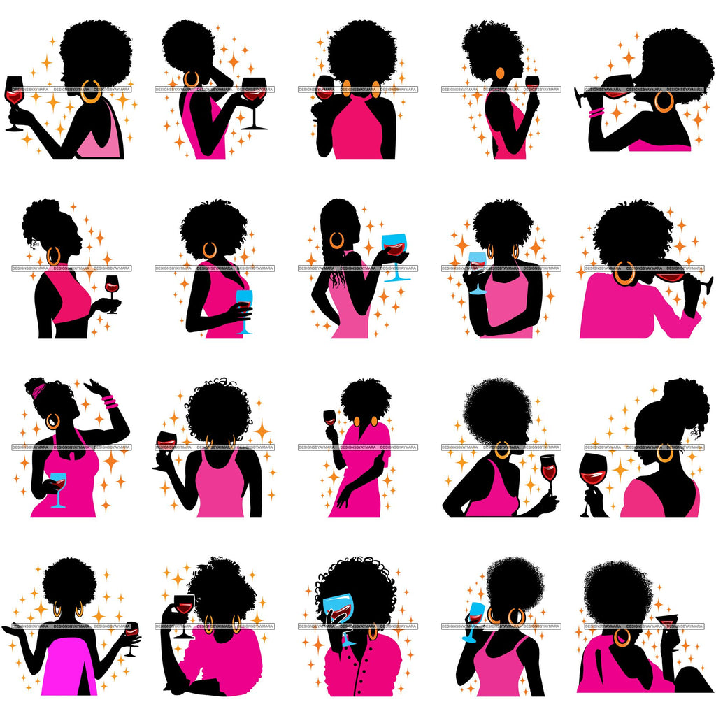 Download Bundle 20 Afro Woman Silhouette Drinking Wine Relax Chilling Stress Fr Designsbyaymara