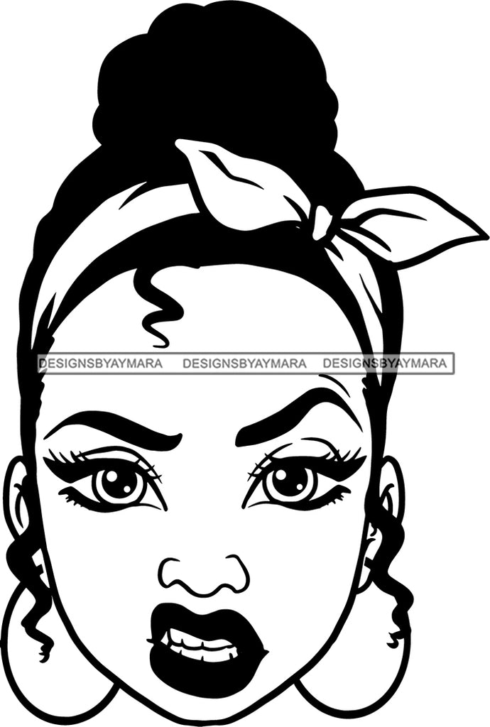 Download Afro Woman Messy Hair Wearing Headband Mean Face Black Girl Magic Mela Designsbyaymara