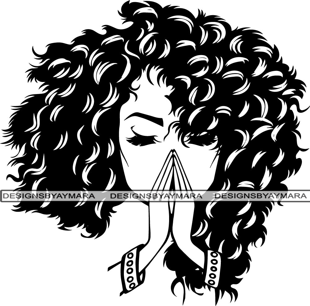 Download Afro Woman Praying SVG Cut File for Silhouette and Cricut ...