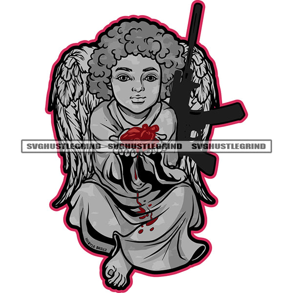 Young Angle Sitting Holding Heart Blood Dripping On Floor Vector Angle ...