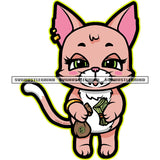 Gangster Cat Holding Money And Money Bag Design Element Cat Standing Cute Face Vector White Background SVG PNG JPG Vector Cutting Cricut Files