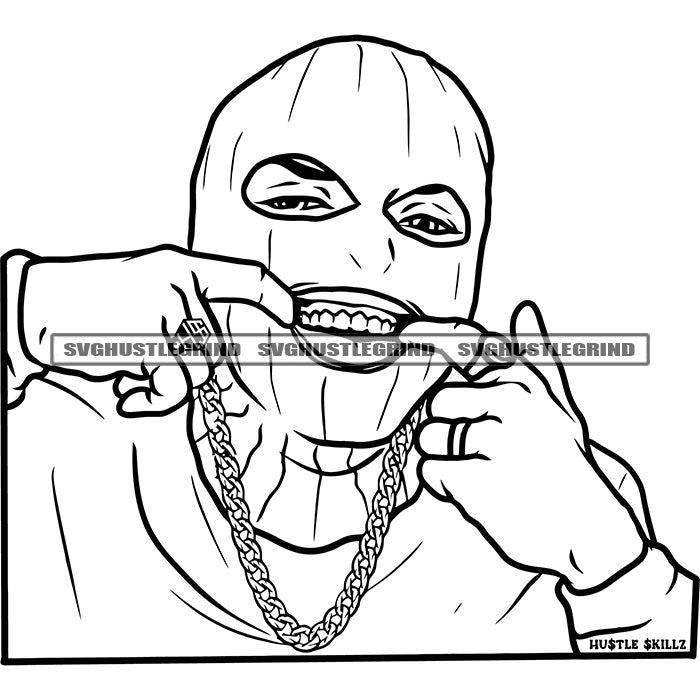 Gangster Man Ski Mask Gold Teeth Black and White Designs Logo Designs ...