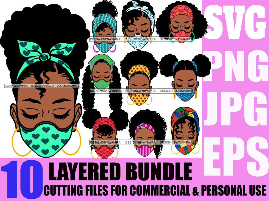 Download Bundle 10 Afro Girls Wearing Mask Layered Svg Black Girl Magic Melanin Designsbyaymara