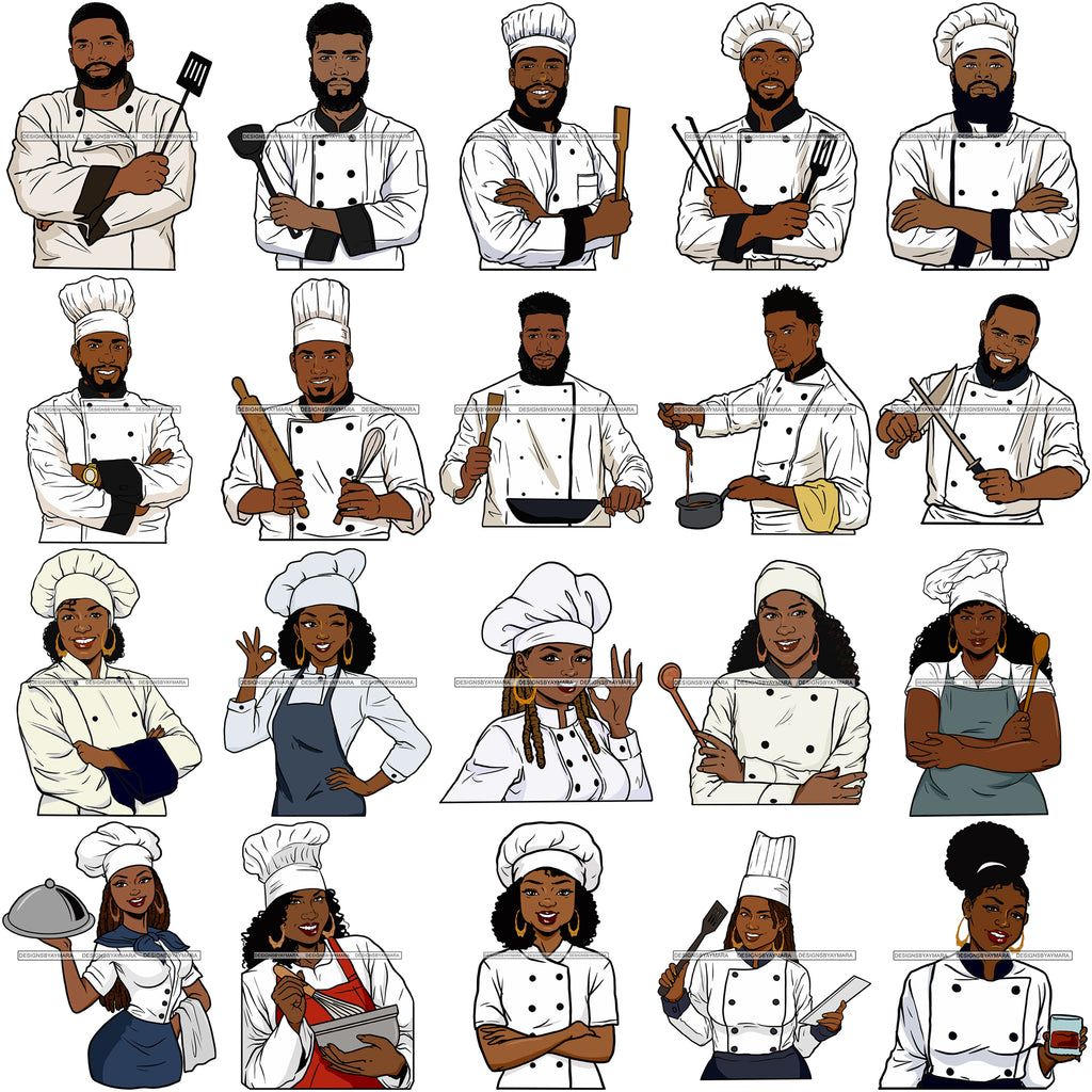 Download Bundle 20 Afro Chef Woman Man Culinary Cooking Cooker Cook Kitchen Gou Designsbyaymara