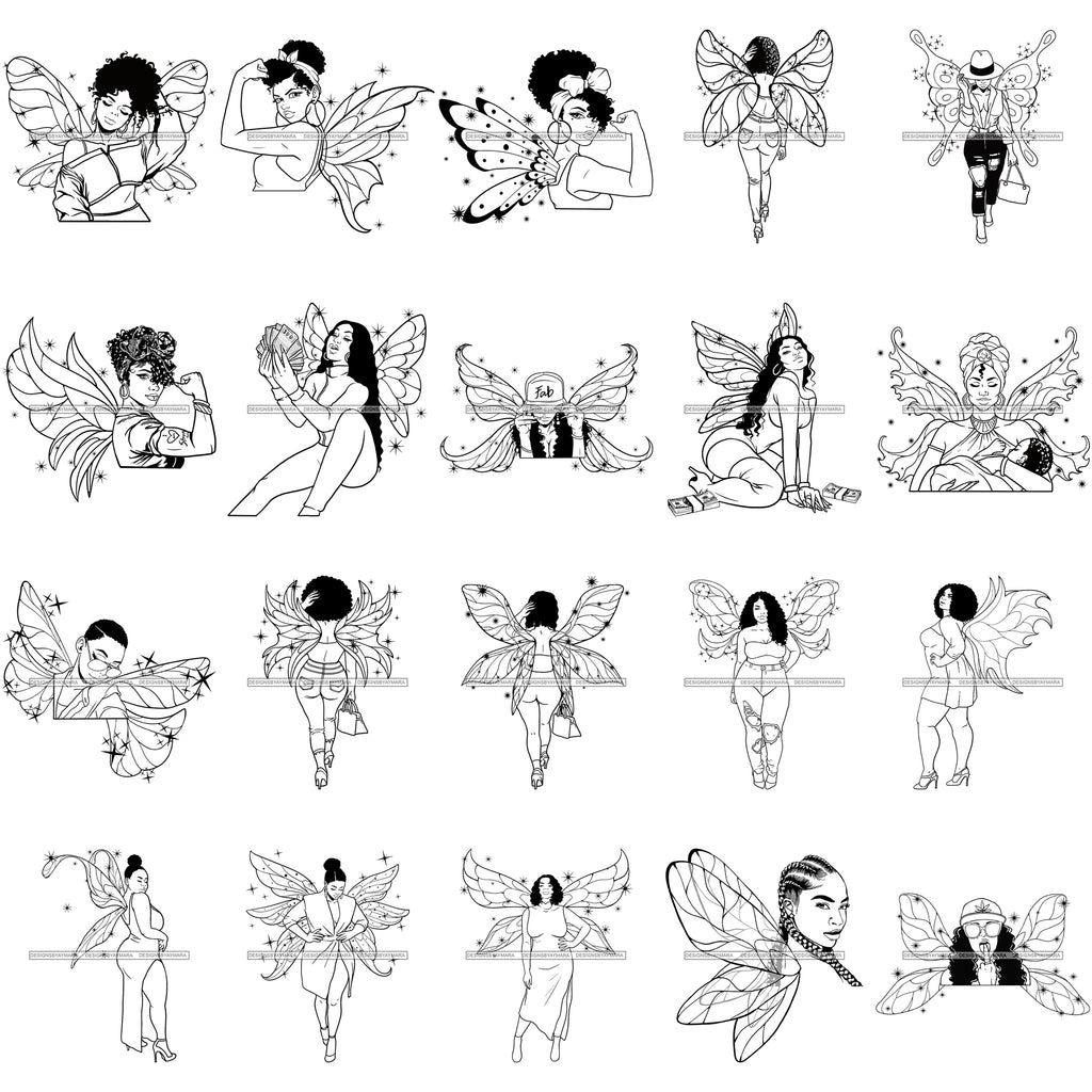 Download Bundle 20 Afro Melanin Angel Butterfly Wings Freedom Afro Woman Svg Cu Designsbyaymara